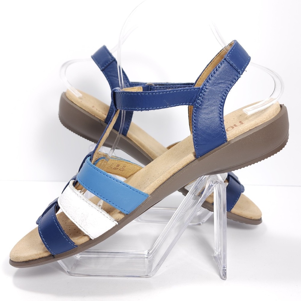 Hotter Soli Women's Leather Gladiator Sandals STD Aquatic Blue & White Size 9 - Picture 8 of 16